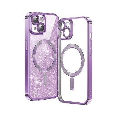 Husa iPhone 15, Crystal Glitter MagSafe cu Protectie La Camere, Light Purple